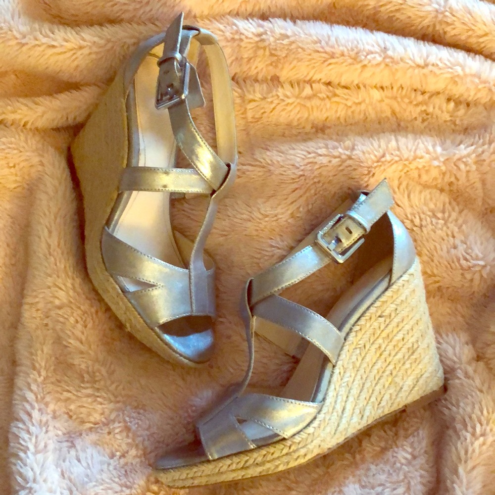 Calvin Klein “EMMAH” silver metallic wedges